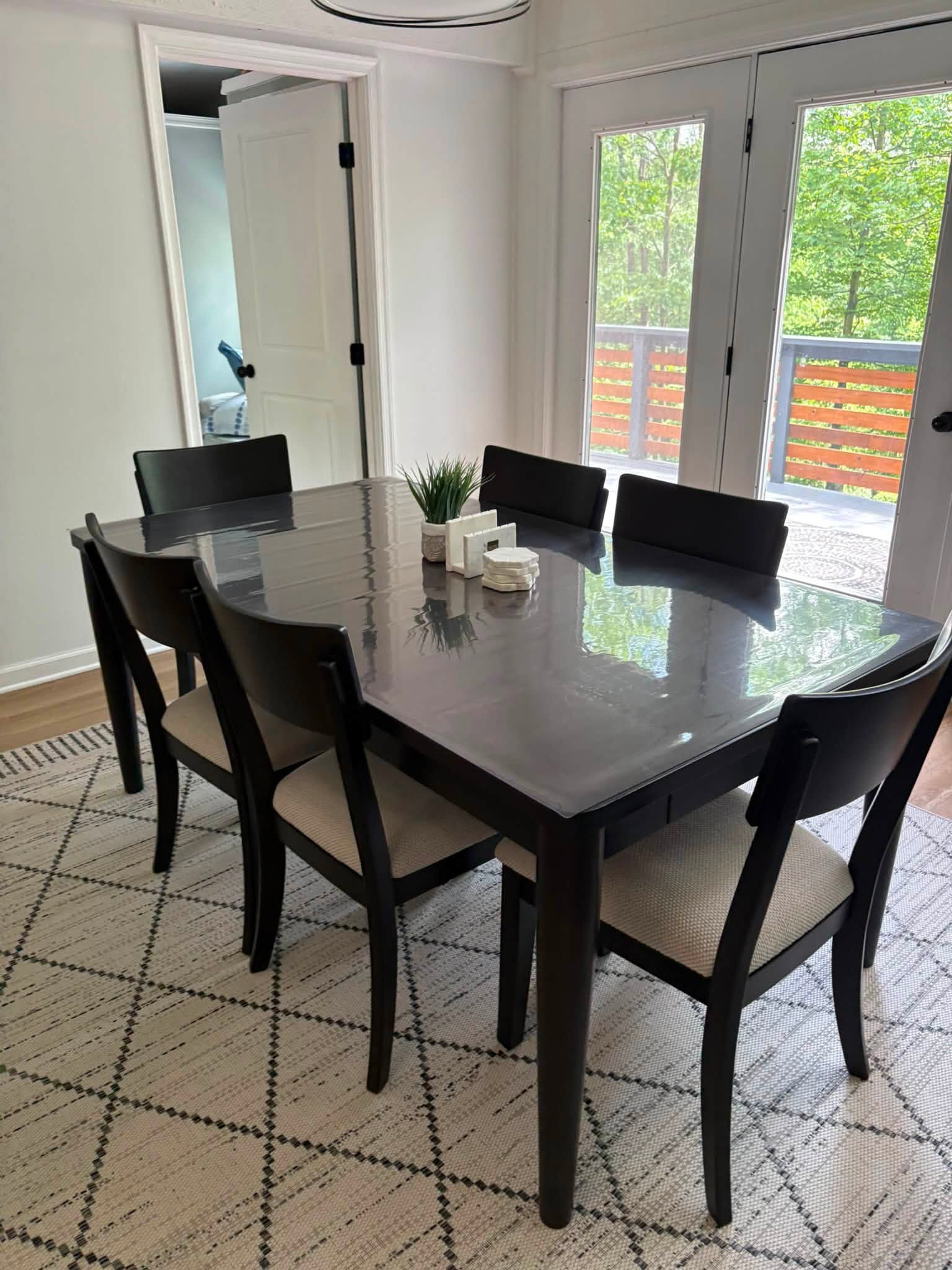 Gleaming dining room table and floor