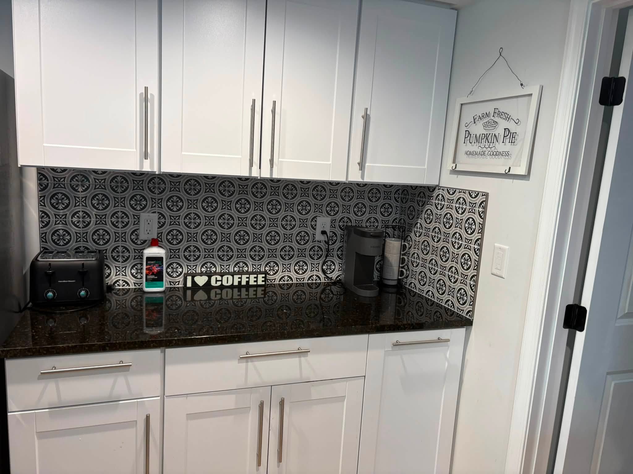 Spotless kitchen counter and cabinets